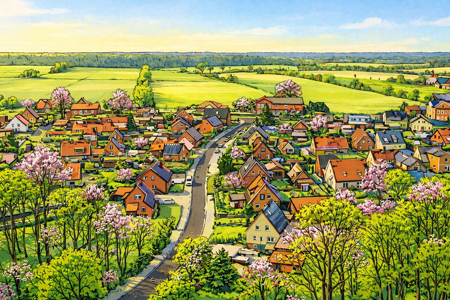 Frühlingshafte Luftaufnahme (handgezeichnet)